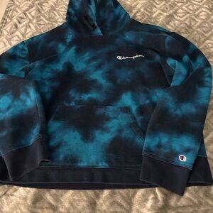 Champion womens Teal and Black Tie-Dye Hoodie